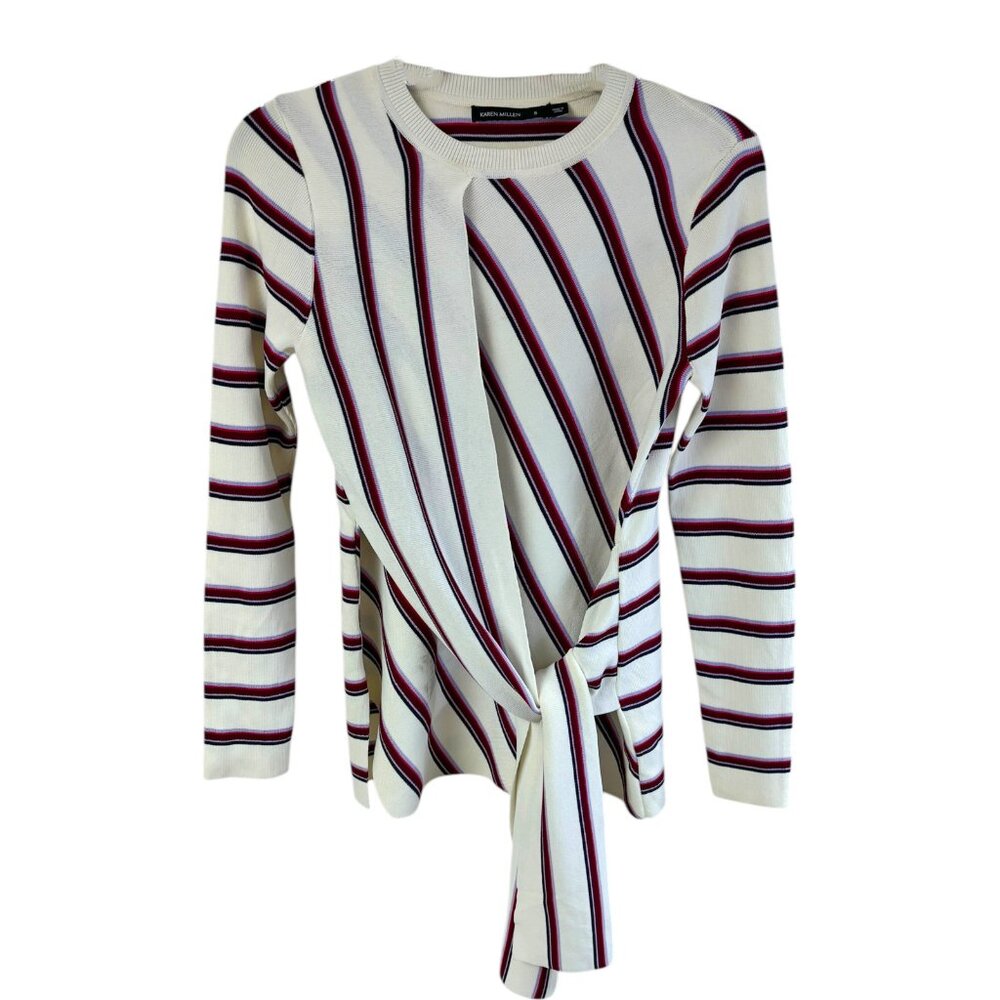 Karen Millen Cream Sweater with Burgundy and Navy Stripes - Picture 7 of 7